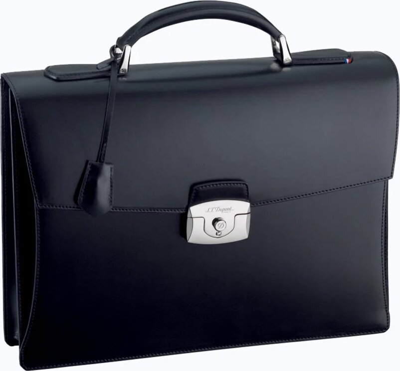 Dupont 181001 SINGLE-GUSSET BLACK SMOOTH LEATHER BRIEFCASE