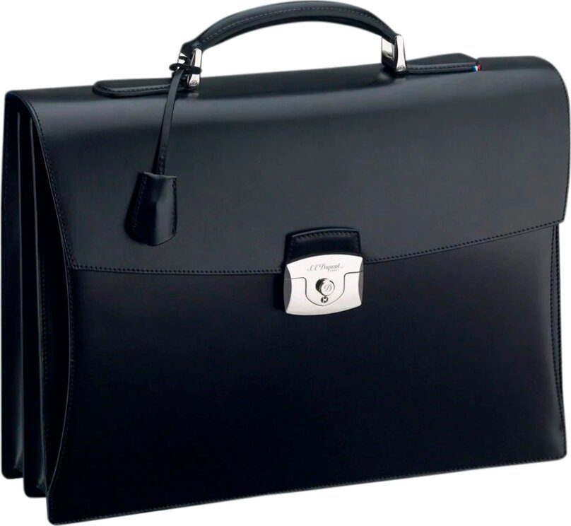 Dupont 181002 LINE D DOUBLE-GUSSET BLACK SMOOTH LEATHER BRIEFCASE